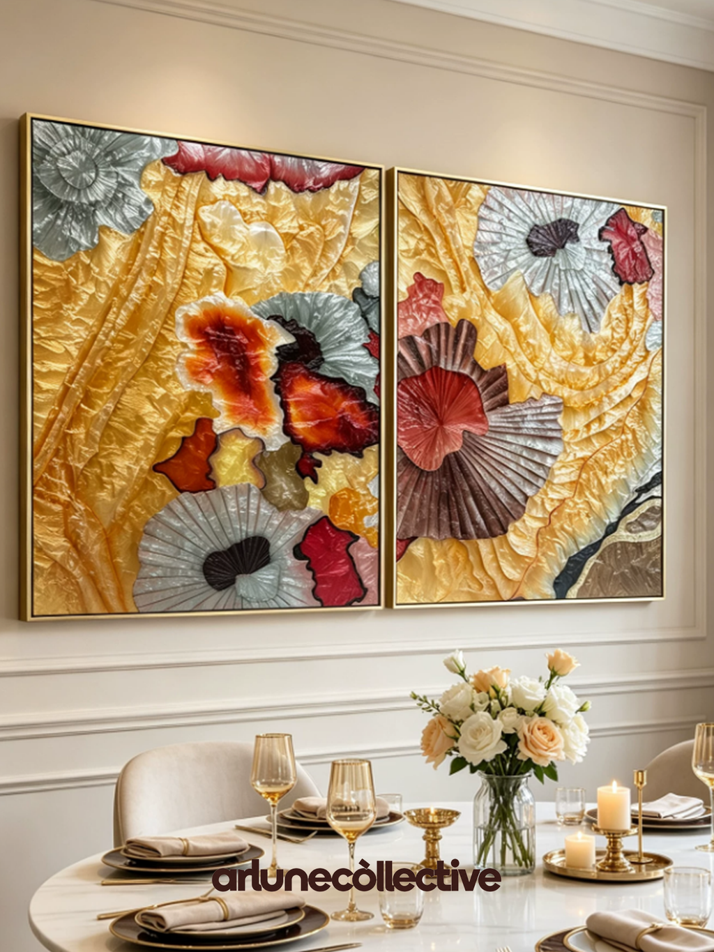 Vintage Golden Lotus Diptych