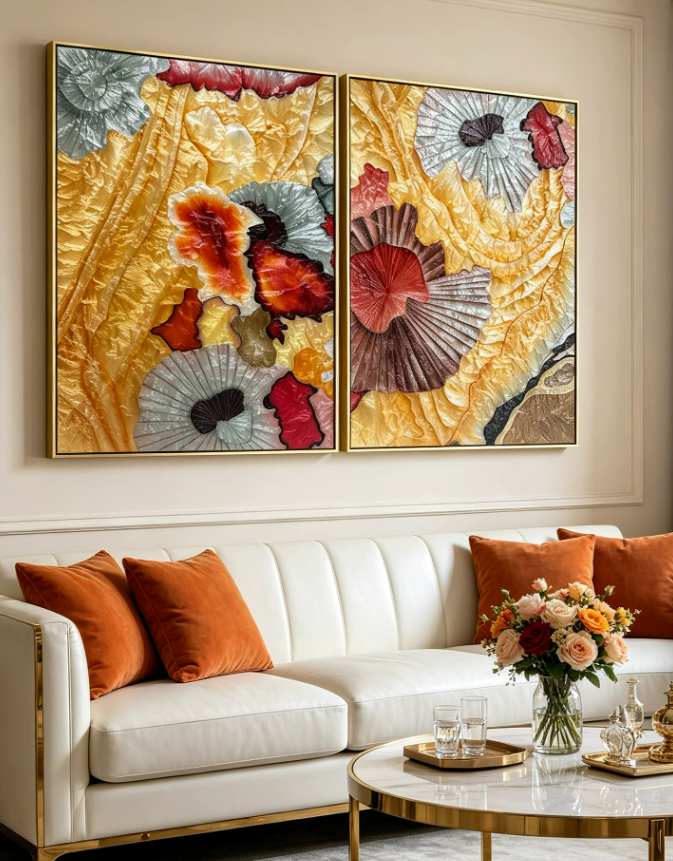 Vintage Golden Lotus Diptych