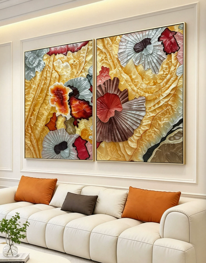 Vintage Golden Lotus Diptych