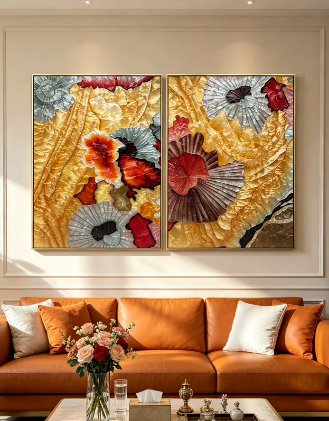 Vintage Golden Lotus Diptych